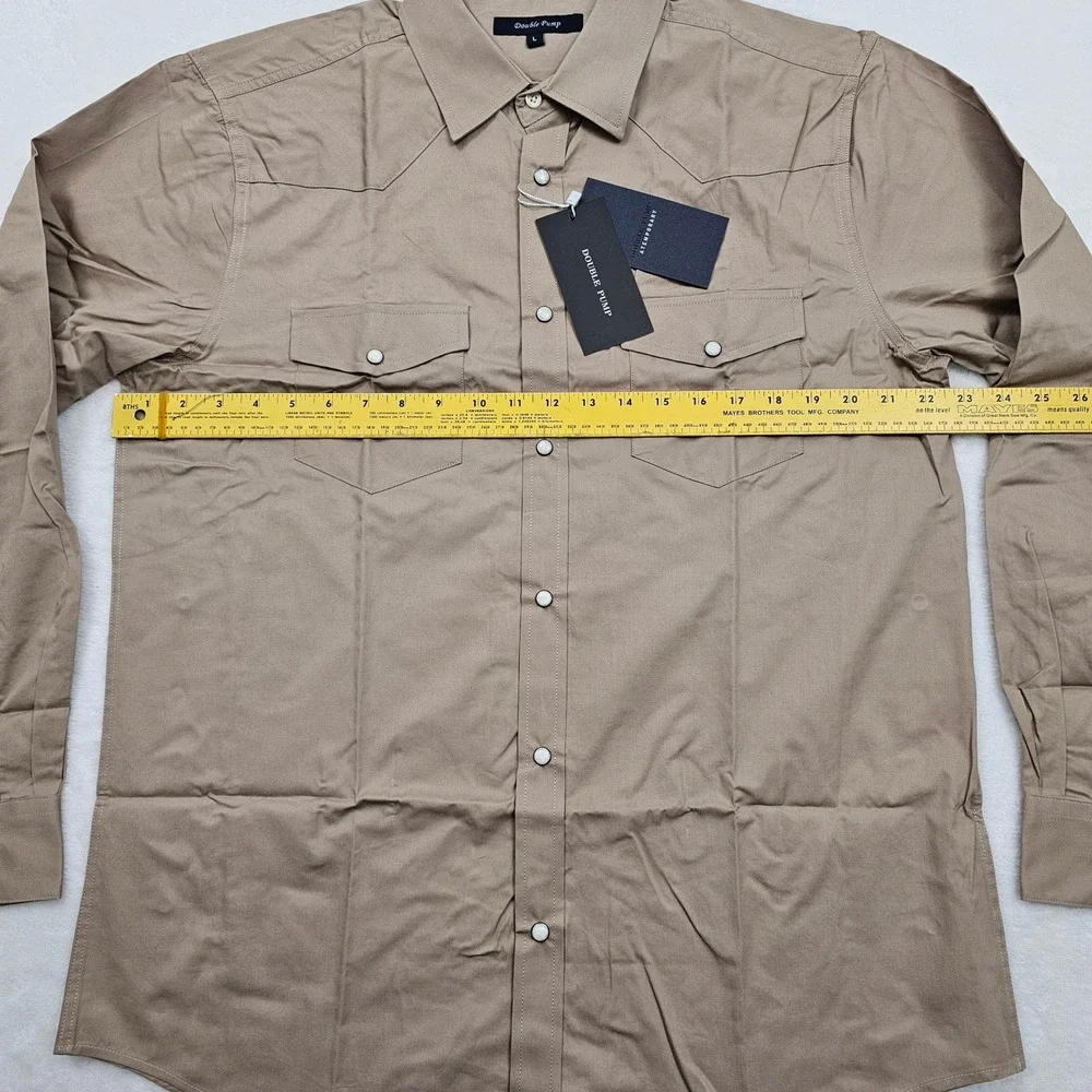 NEW Double Pump Western Shirt Mens L Khaki Pearl Snap Long Sleeve Cowboy Rodeo - Picture 7 of 10
